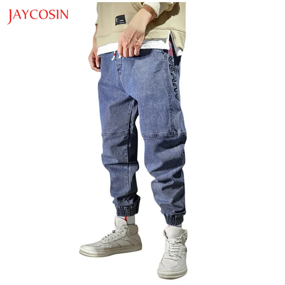 Jaycosin Новые мужские джинсы, повседневные Модные Стрейчевые джинсы с карманами, свободные мужские штаны-шаровары, уличные джинсы с эластичной талией, брюки