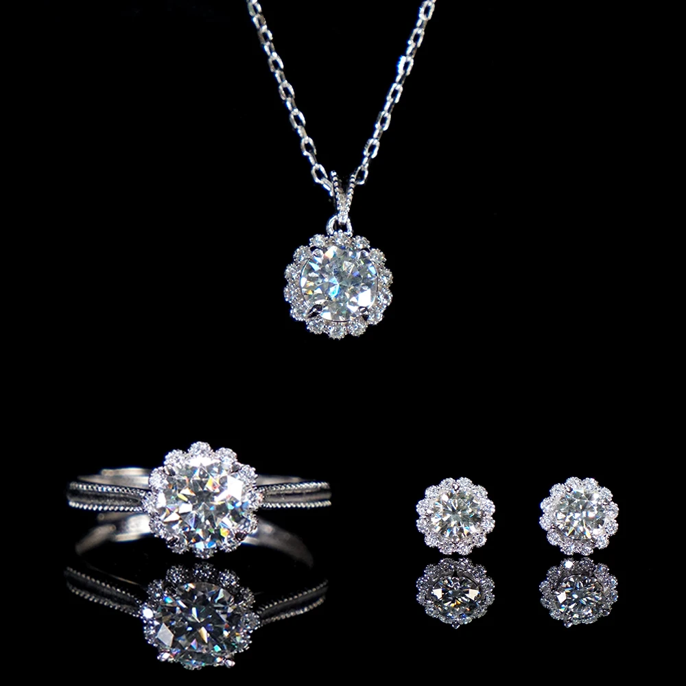 

BOEYCJR 925 Silver 0.5/1ct F color Moissanite VVS Fine Jewelry Diamond Necklace Ring Earings Jewelry Set for Women Gift