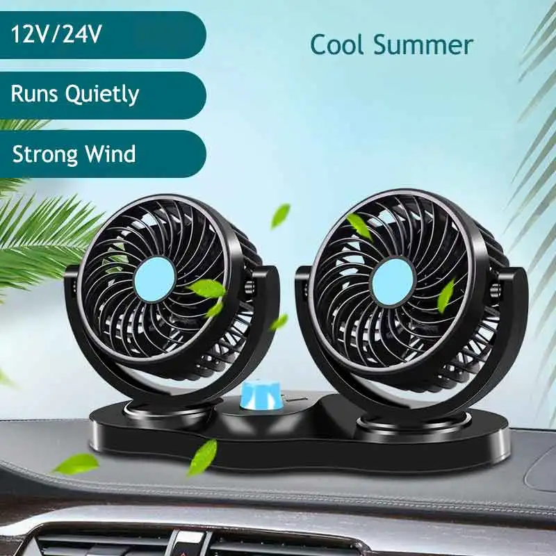 

Car Dual Fan 360 Degrees-round 12V/24V Car Cooling Accessories Swing Fan Ventilation Board Summer Car Interior Accessories