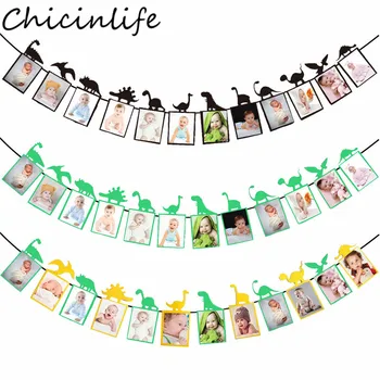 

Chicinlife 1Set Dinosaur Photo Frame Banner Happy Birthday Party Baby Shower 12 Month Bunting Boy Girl 1st Birthday Supplies