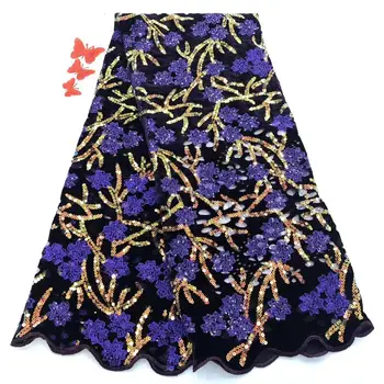 

2020 latest style for velet ace fabric with sequins JOY-2317 Fashionable french net fabric for dress wedding or party dress