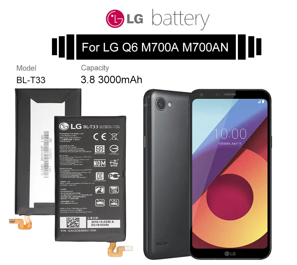 LG аккумулятор для телефона BL-T33 для LG q6 M700A M700AN M700DSK M700N Замена батареи 3000 мАч с бесплатными инструментами