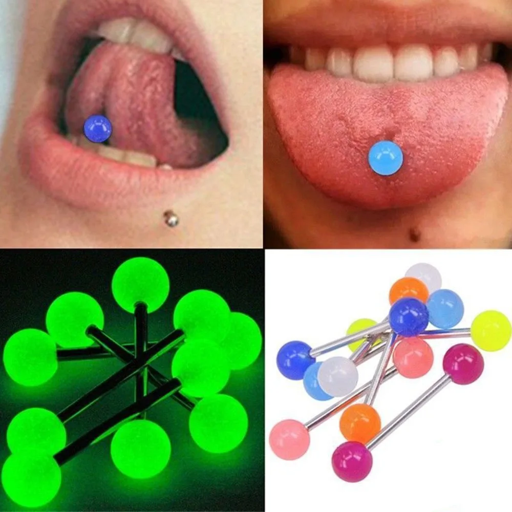 10/20PC Plastic Tongue Piercing Mix Color Luminous Barbell Bars