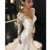 Gorgeous Lace Mermaid Wedding Dresses African Arabic Style Petite Long Sleeves Fishtail Bridal Gowns Plus Size 2