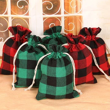 

24Pcs Christmas Plaid Countdown Linen Hanging Advent Calendars Drawstring Gift Bags Candy Biscuit Pouches Present Gift Wrap