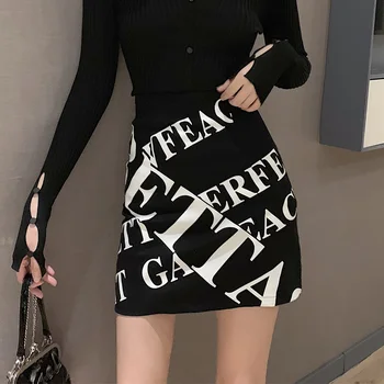 

Letter Print Mini Skirts Autumn High Waist Pencil Skirt Beach Skinny Warp Skirts Design Korean Vintage Slim Fit Sexy Zipper V840