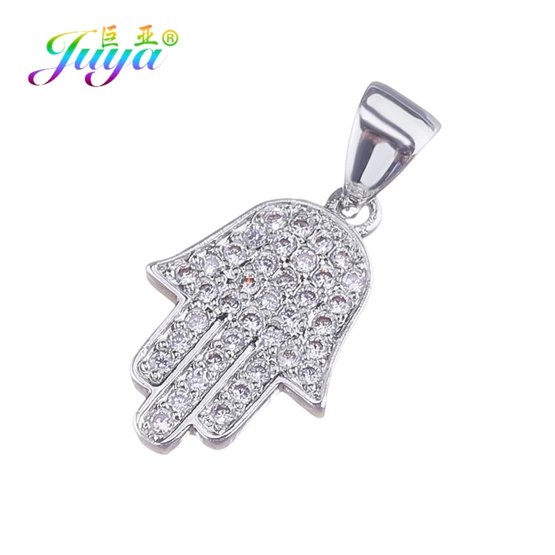 Juya DIY турецкие ювелирные изделия фурнитура золото/серебро/розовое золото Хамса рука подвеска Фатима подвески для браслета ожерелье серьги изготовление - Окраска металла: White Gold