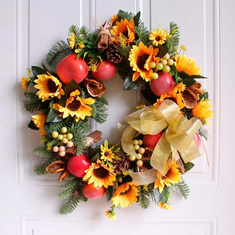 

DishyKooker Artificial Sunflower&Fruit Shape Wreath Garland Hanging Pendant for Indoor Outdoor Wall Wedding Home Decoration
