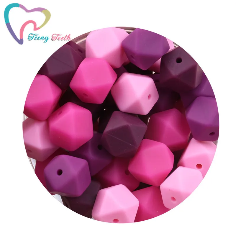 

Teeny Teeth 50 PCS Red Wine Pink Mix Baby Pendant 14-17 MM Geometric/Hexagon Silicone DIY Teething Necklace Chewable Loose Beads