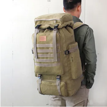 

60L Large Military Bag Canvas Backpack Tactical Bags Camping Hiking Rucksack Army Mochila Tactica Travel Molle Men Outdoor B106