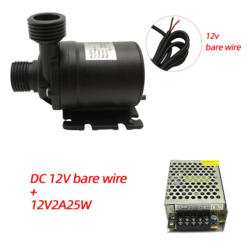 Pump and 12V2A25W DC 12v/24v 800L/H 1/2 Micro Submersible circulation Water Pump with connection kits and EU/US adapter for Aquarium, low noise - Напряжение: Pump and 12V2A25W