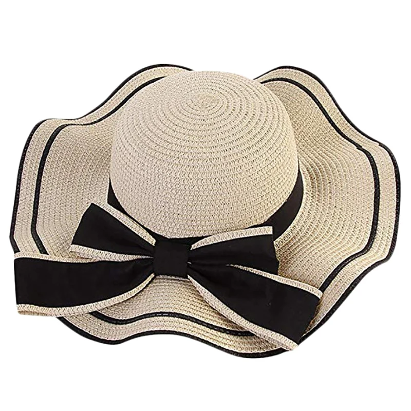 Женская модная большая соломенная шляпа Bowknot Floppy Складная сворачивающаяся УФ-защита пляжная шляпа от солнца пляжная кепка