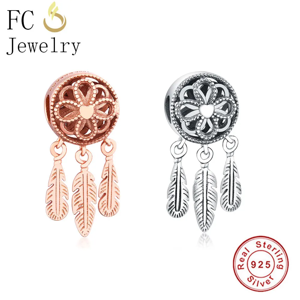 

FC Jewelry Fit Original Pandora Charm Bracelet 100% 925 Silver Rose Gold Dream Catcher Spirit Feather Bead Making Women Berloque