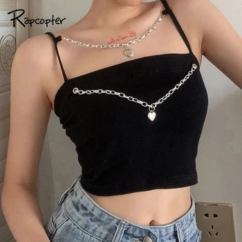 

Rapcopter Heart Chain Women Mini Tops Backless Sexy Crop Top Sleeveless Black Tees Tank Top Fashion Streetwear Summer Y2K Vest