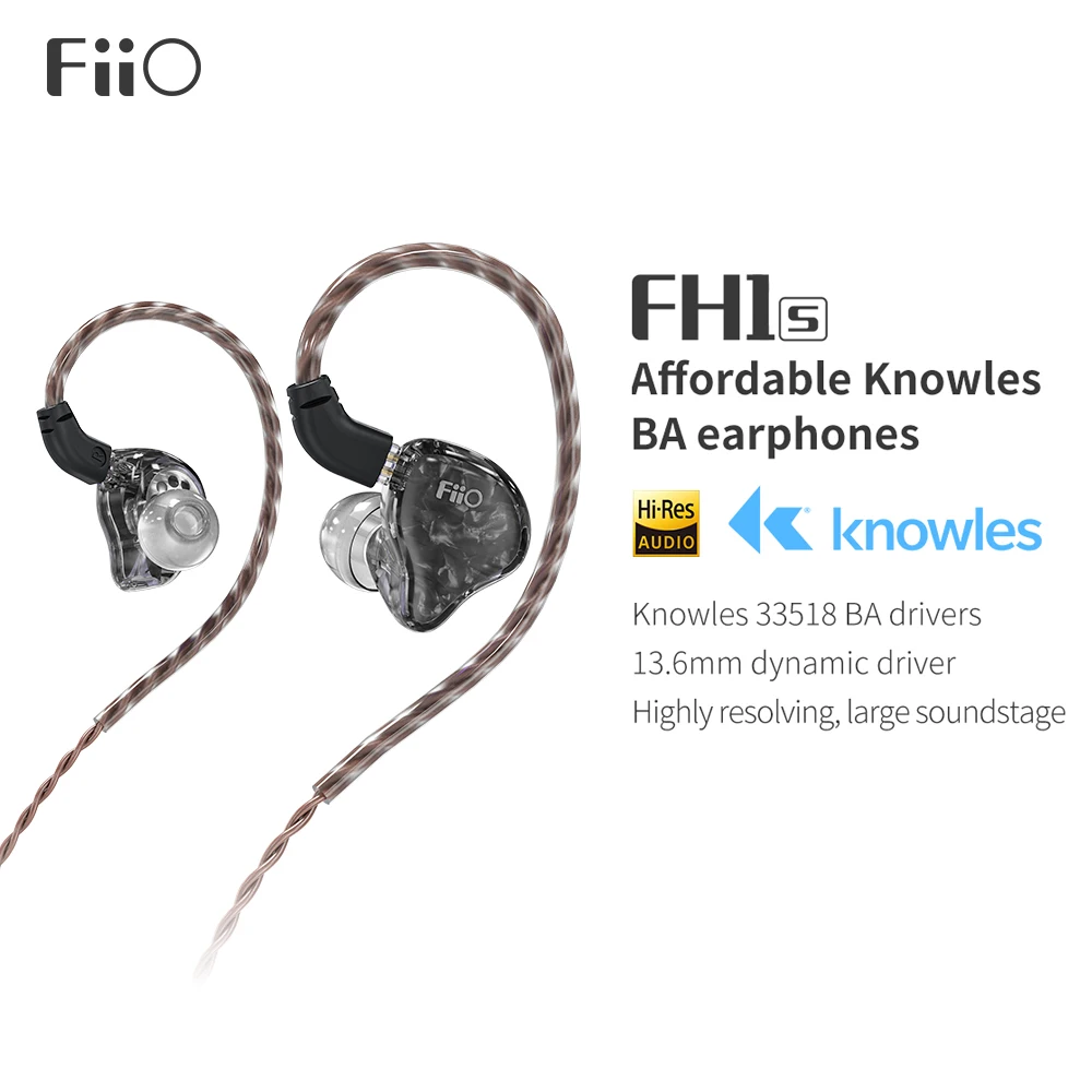 Наушники-вкладыши FiiO FH1s Hi-Res 1BA + 1DD(Knowles 13 6 мм динамик) IEM с 2-контактным/0 78 съемным