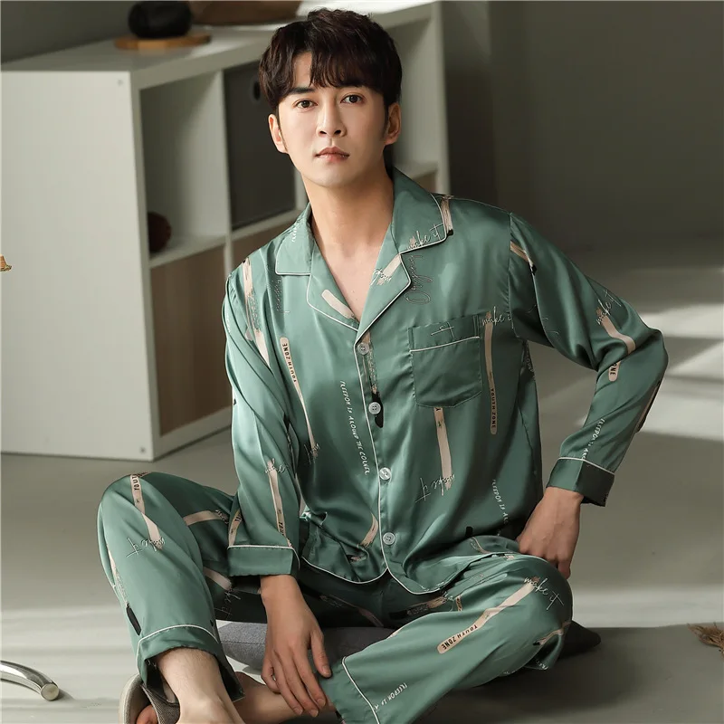 mens pjs sale Men Luxurious Ice Silk Pajamas Spring Summer High Quality Plus Size Pajama Sets Male Comfortable Sleepwear Casual Noble Pijama mens loungewear sets