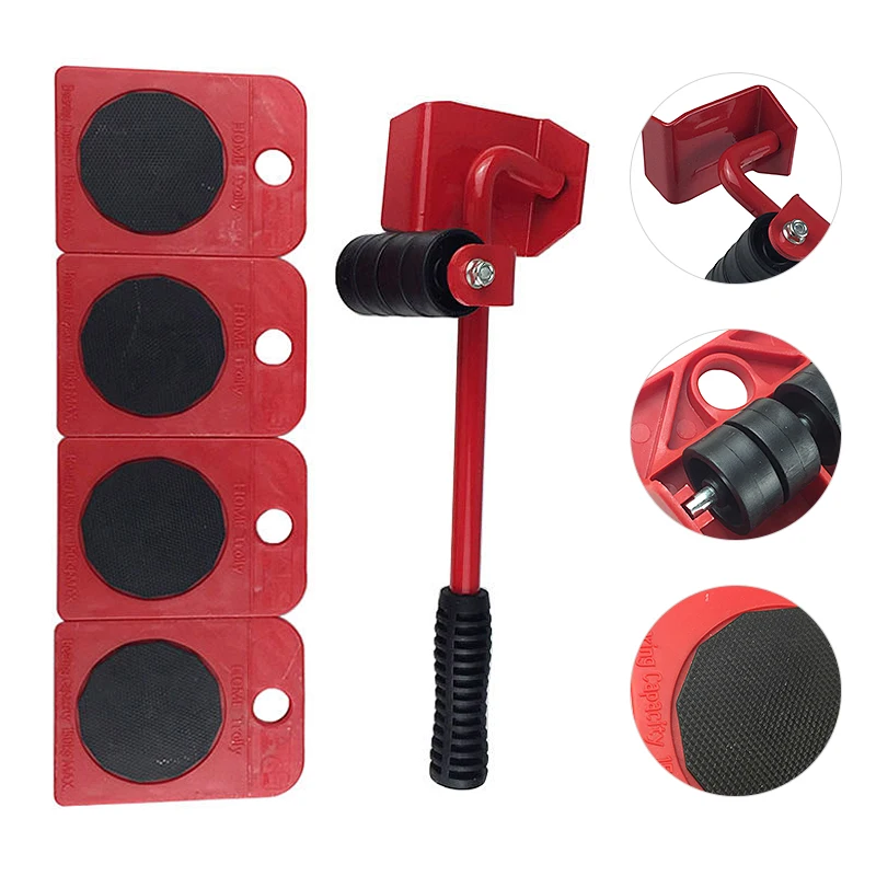 red qipuneky 5 Pcs,Furniture Sliders,Furniture Lifter,Furniture Moving Tool,Portable Heavy Lifting Device,Furniture Moving Roller Set 360 Degree Rotatable Pads