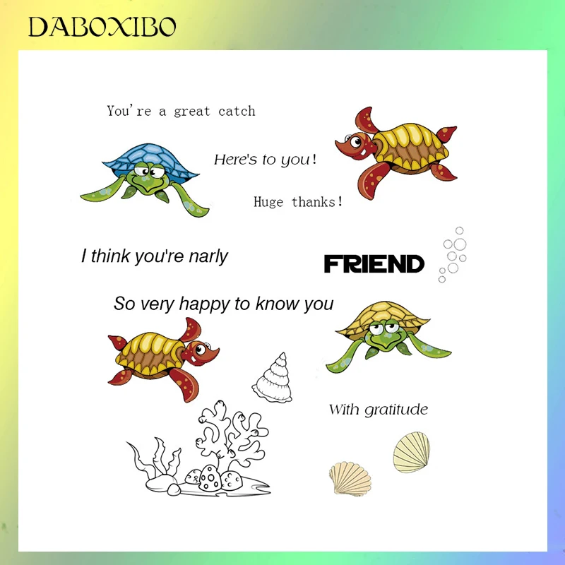 

DABOXIBO Leisure Turtle Clear Stamps For DIY Scrapbooking/Card Making/Photo Album Silicone Decorative Crafts13X13