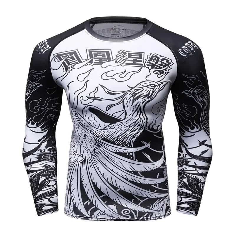 

2019 Mens Fitness t-shirt Compression O-Neck Long sleeves T Shirt Animal 3D Prints MMA Rashguard Tights bodybuilding Man T-Shirt