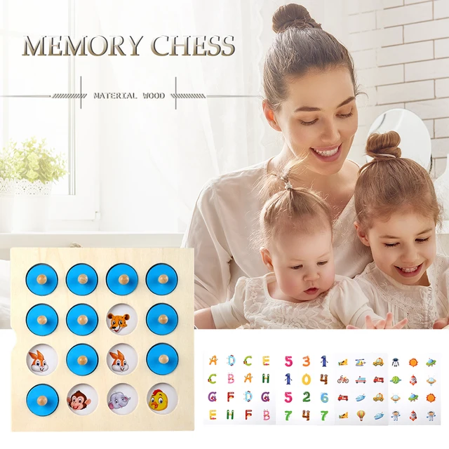 3D Wooden Memory Chess Puzzle Game Montessori Toy Memory Training Teaching Aid Family Reunion Interactive Kids Education Toy 3