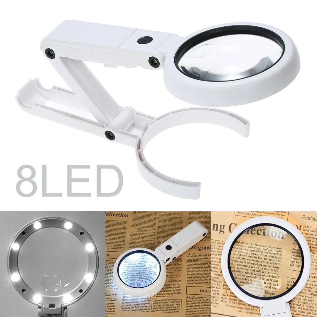 Foldable Lamp Illuminated Magnifier 5X 11X Magnifying Table Loupe Magnifier Screen with 8 LED Lights For Reading Map Newspaper