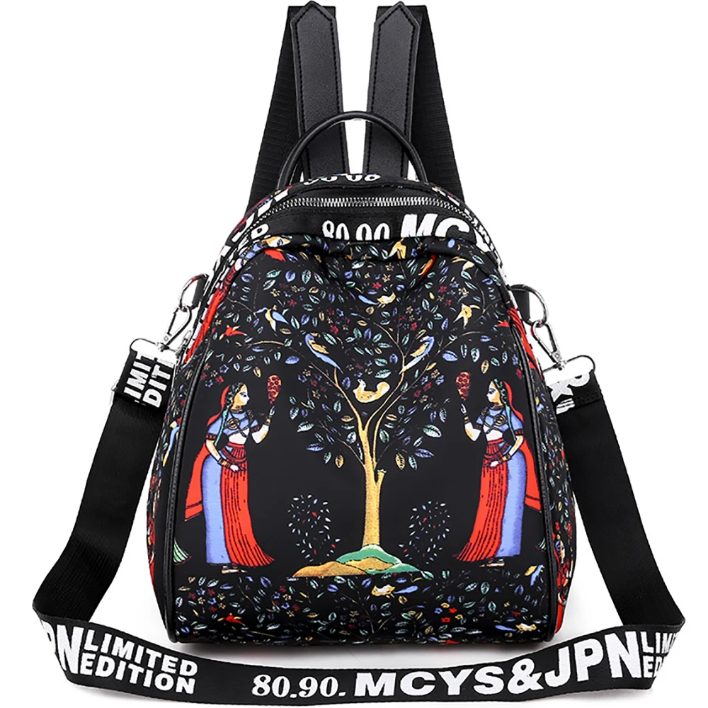 Women Oxford Backpacks Shoulder Packages For High School Students Ladies Ethnic Printed Backpack Anti-theft Large Capacity Bag