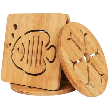 

Heat Resistant Non-Slip Bamboo Trivets Pot Mat for Kitchen Table - 4Pcs Hot Pan Pads (16cm)