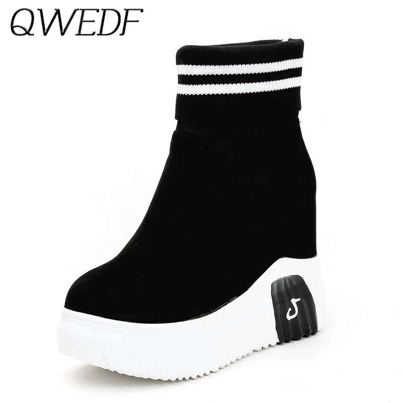 

New Spring Autumn Women's Socks Boots Shoes Rubber Round Female Flat Boots Elastic Sleeve Muffin Bottom Casual Boots Shoes U8-31