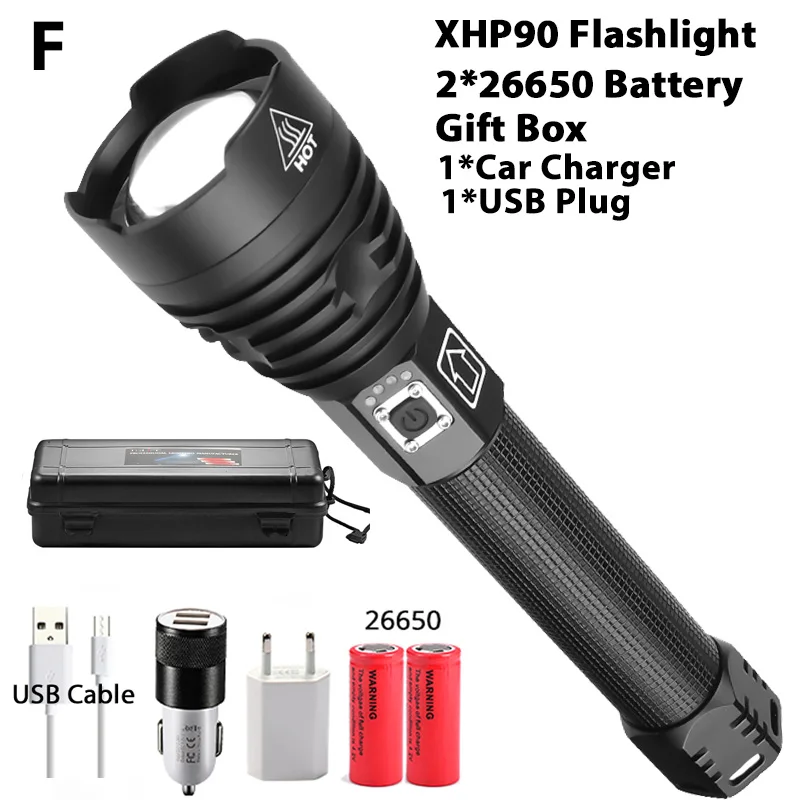 Новейший мощный Xlamp XHP90.2 светодиодный фонарь с зумом XHP70 USB Перезаряжаемый водонепроницаемый фонарь 18650 26650 для кемпинга - Испускаемый цвет: F-XHP90