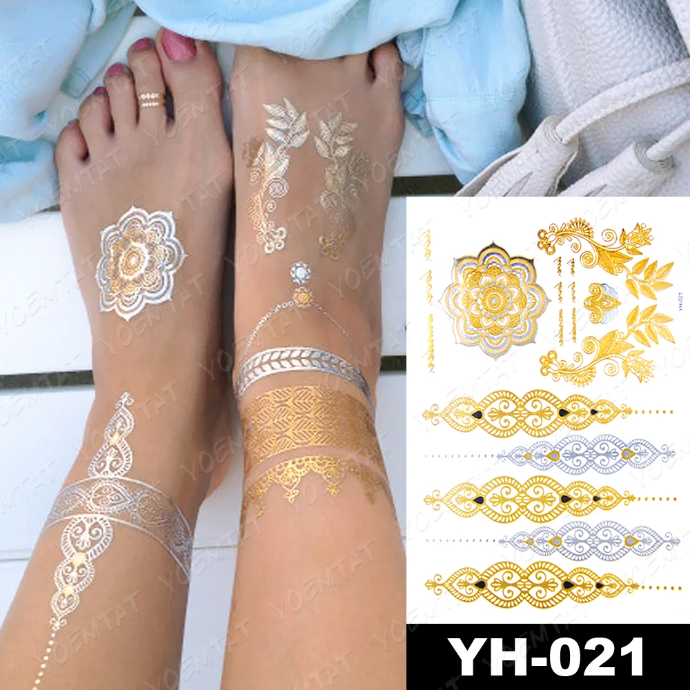 Temporary Tattoo Sticker Flowers Mandala Henna Metallic Flash Boho Lotus Glitter Body Art for tattoo sticker,temporary tattoos