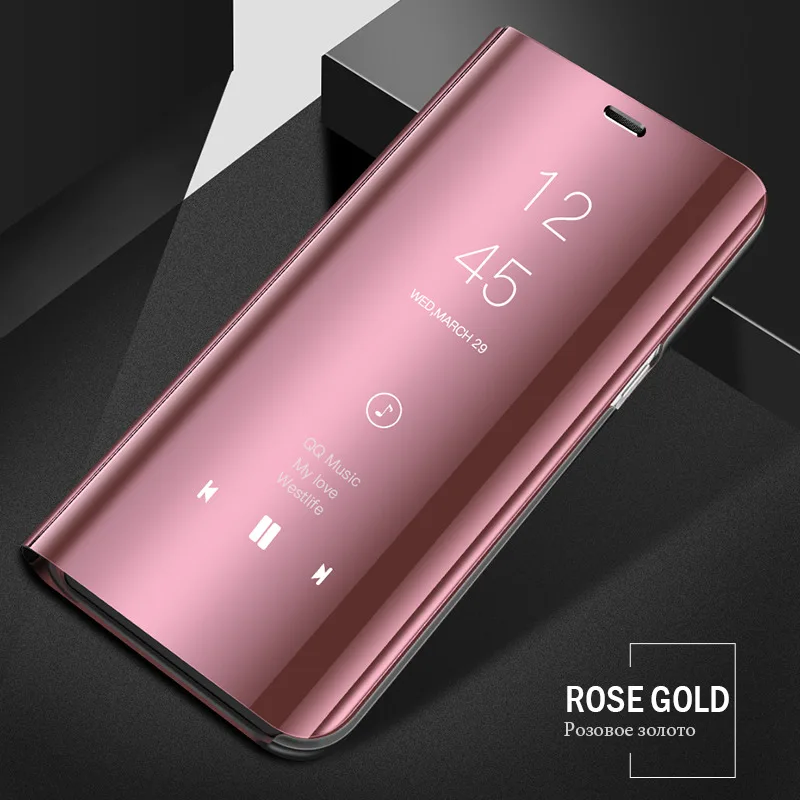 Чехол-книжка с умный зеркальный чехол для samsung Galaxy S8 S9 плюс S7 край S6 примечание 9 8 5 A3 J4 J5 J7 A6 A8 J6 J8 A5 A20 крышка - Цвет: Pink