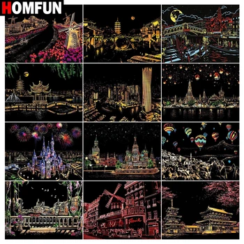 

HOMFUN 5d Diamond Painting Full Square/Round "Black lights city" Picture Of Rhinestone DIY Diamond Embroidery Home Decor