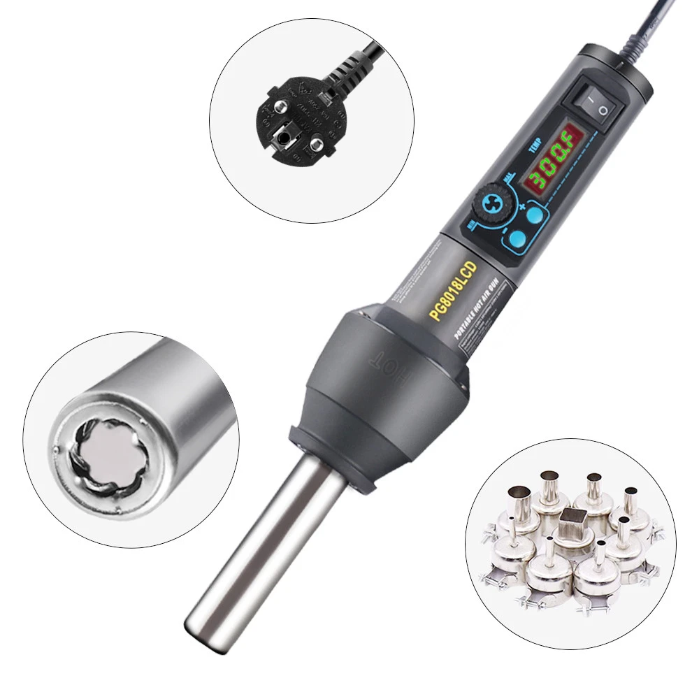 PG8018 lcd 650W lcd Регулируемая электронная Тепловая фена паяльная станция IC SMD BGA+ сопло 8858 650W