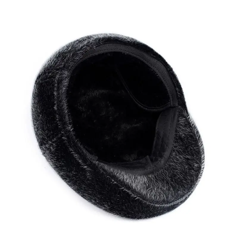 Mens Retro Winter Beret Hat with Earflap Thickened Fluffy Plush Warm Casual Outdoor Male Driving Newsboy Ivy Flat Cap Ear Warmer