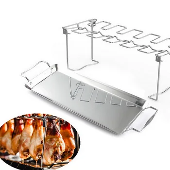 

Stainless Steel Chicken Wing Leg Rack Grill Holder Rack With Drip Pan For BBQ Multi-Purpose Chicken Leg Oven Grill Rack