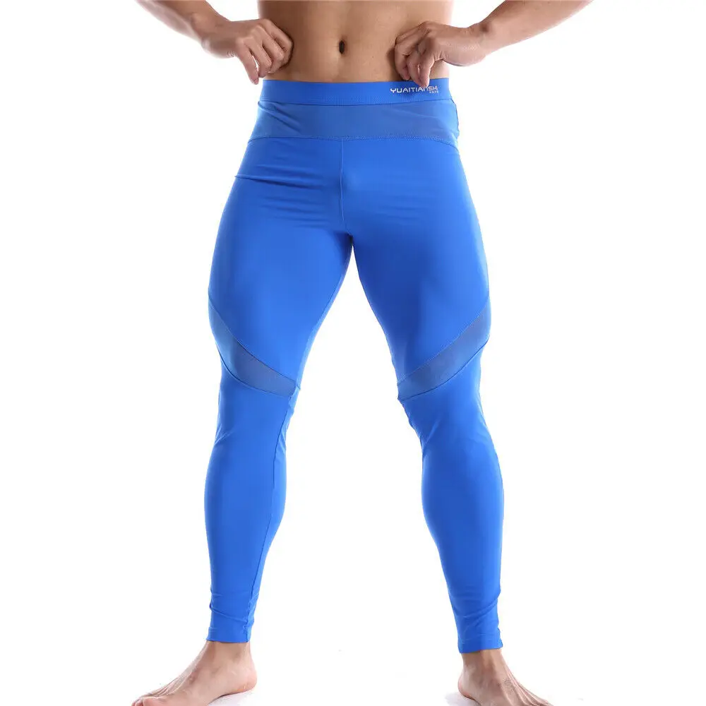Mens Thermal Compression Fitness Long Leggings Gym Workout Trousers Solid Pants 