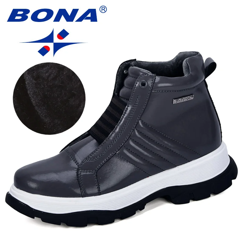 Goedkoop BONA 2019 Nieuwe Ontwerpers Dikke Hak Vrouwen Laarzen Solid Winter Enkellaarsjes Motorfiets Botas Ronde Neus Warm Vrouwen Schoenen Comfortabele