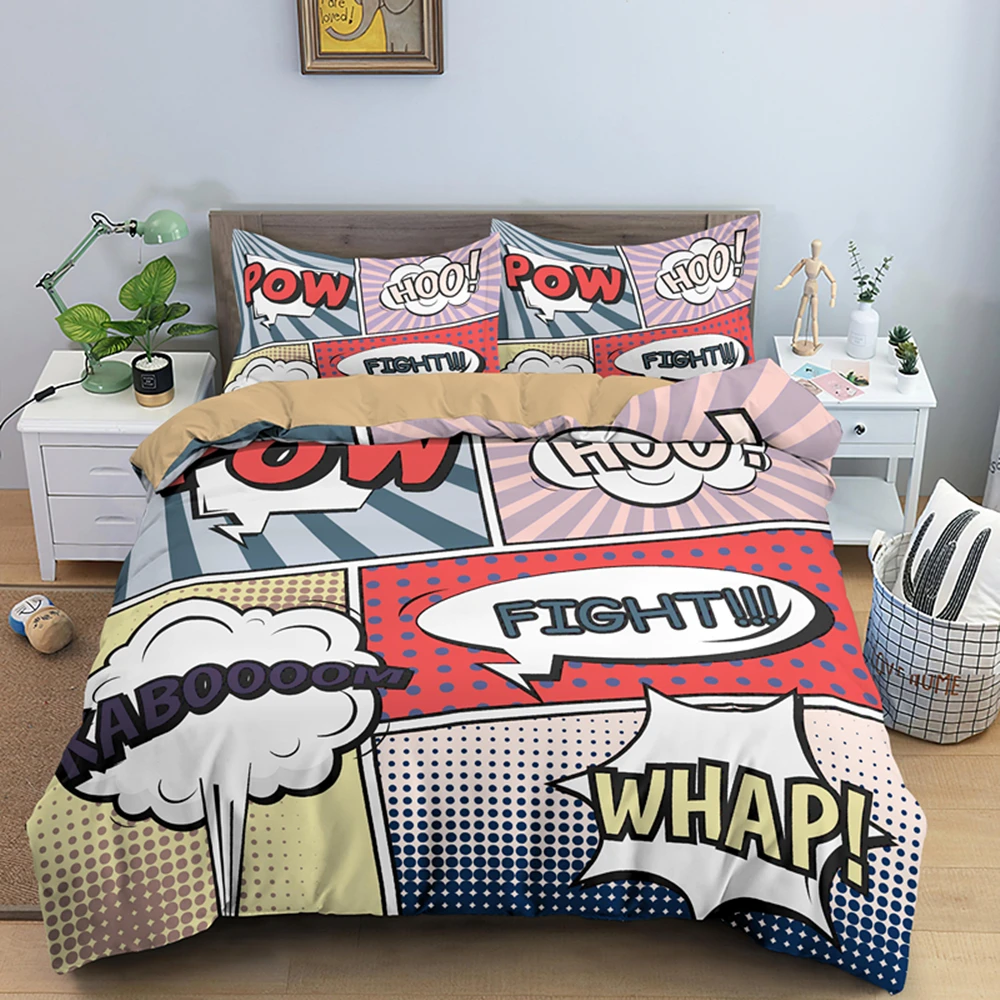 Graffiti Colorful Bedding Set Comic Pattern Design Duvet Cover Queen King Size Soft Comfoter Covers & pillowcase for kids adult Bedding Sets luxury