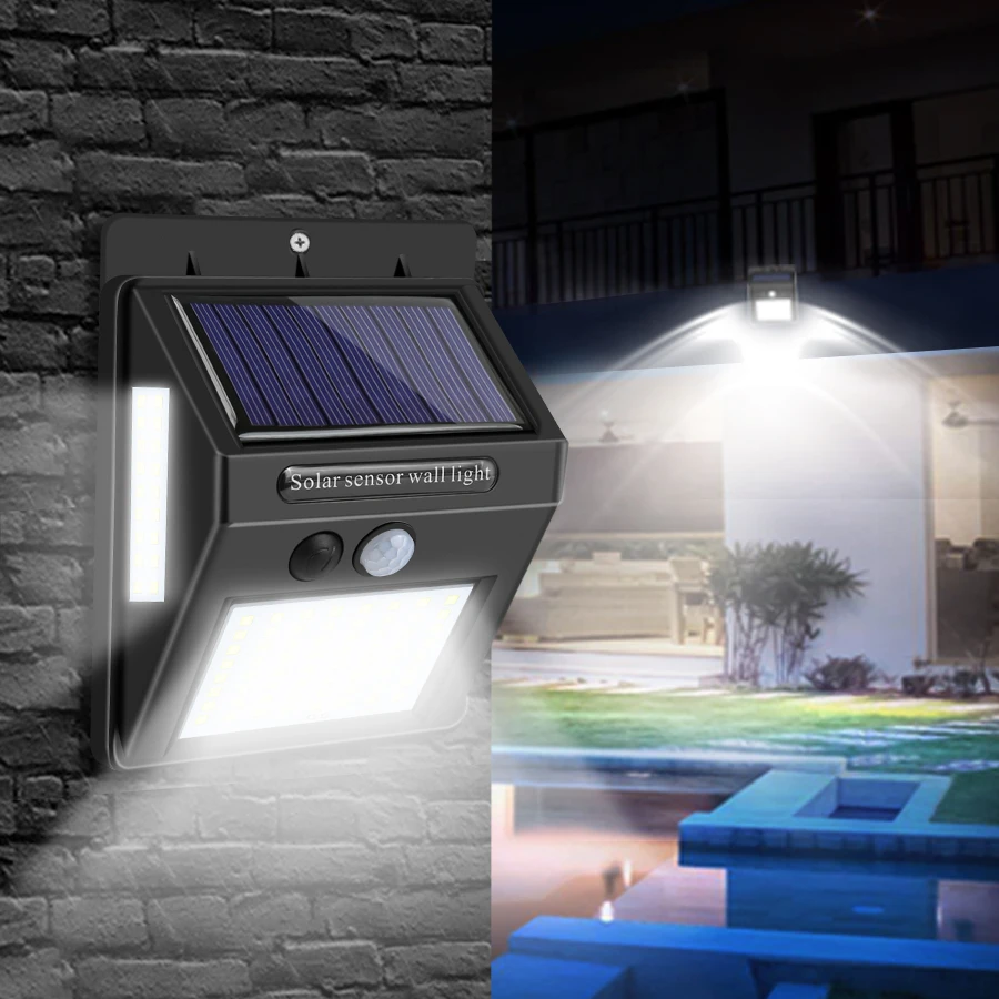 100 LED Energía Solar Sensor De Movimiento PIR Luz Exterior De Jardín Pared Luz Brillantes 