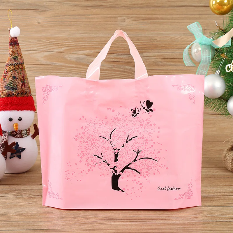 

50pcs High Quality Flower PE Gift Bags Plastic Shopping Bags Clothing Package Bags Party Supply Christmas New Year Gift Bags