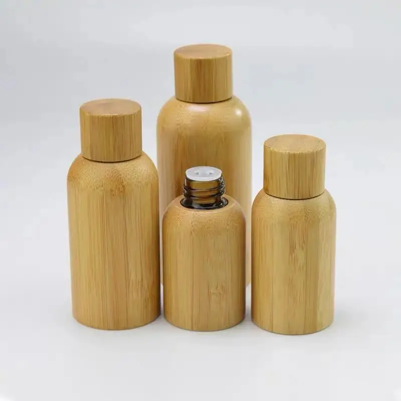 

essential oil bottles15ml 30ml 50ml amber glass bottle bamboo covered Cosmetic Packaging Container