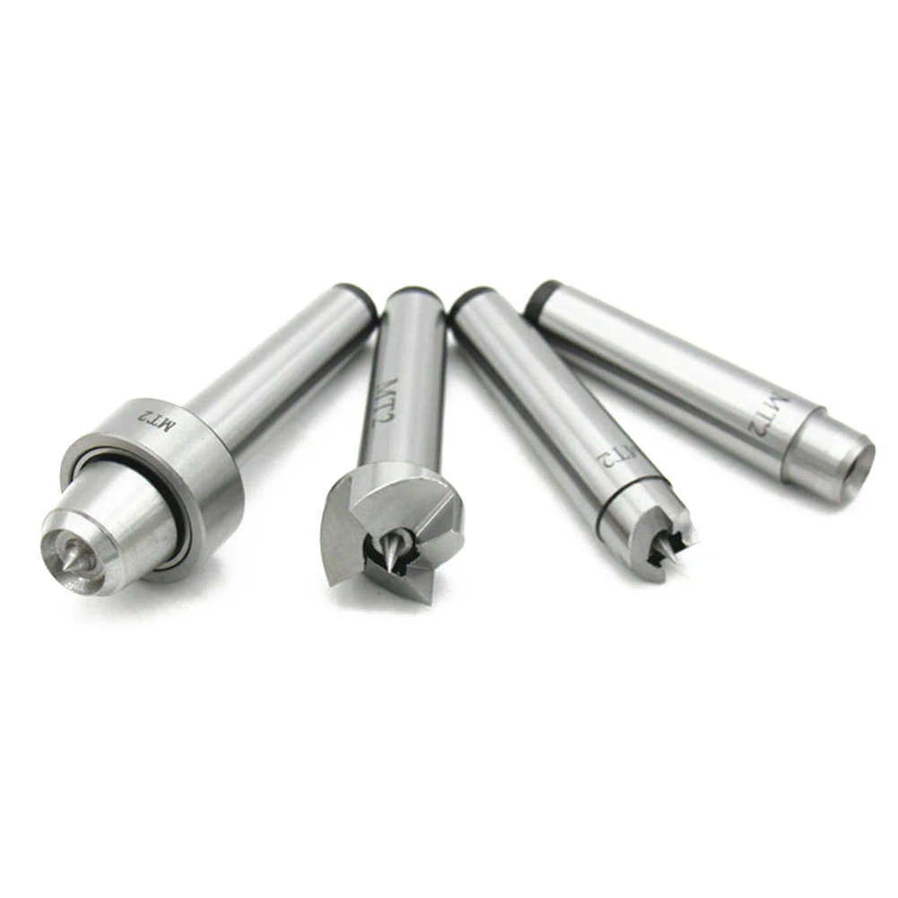 4Pcs Metal Working Tailstock Shank Bearing Portable Turning Tools Wooden Case Lathe Center Set Home Drill Durable Spur Cup MT2