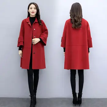 

Fashion Square Collar Point Flare Sleeve Wool Coat Women's Solid Color Autumn Winter Wool jacket Plus Size 5XL Female Outerwear