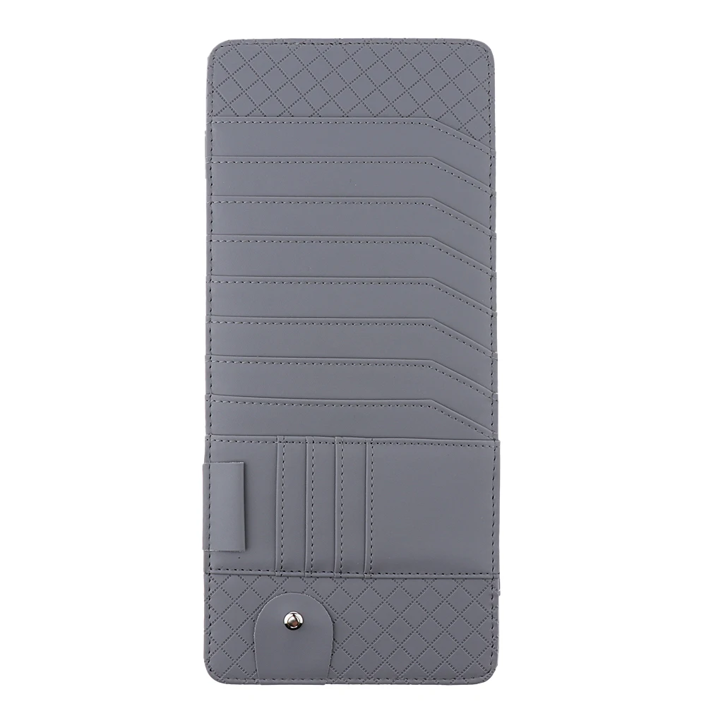 Car Sun Visor Sunshade CD DVD Disc Sleeve Wallet PU Leather Storage Case Holder with Glasses and Cards Organizer Clips