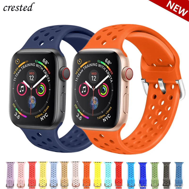 Ремешок силиконовый для Apple Watch band 44 мм 40 Воздухопроницаемый спортивный браслет