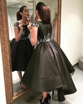 

plus size Arabic Elegant High Low Evening 2020 Short Front Long Back Prom Party Gown Little Black Dresses for Formal Occasion