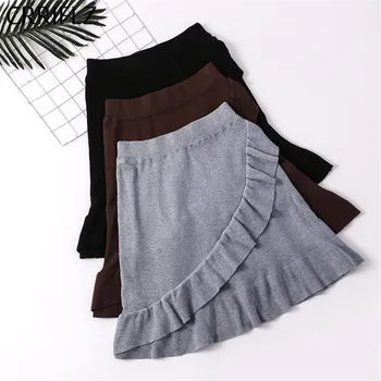 

New Sexy Solid Color Wild Skirt Ruffles A-line Polyester Casual Knee-length High Waist CRRIFLZ