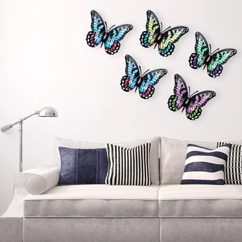 

4pcs Crafts With Hook Wall Art Patio Garden Backyard 3D Indoor Outdoor TV Background Hanging Decor Metal Butterfly Home Bedroom