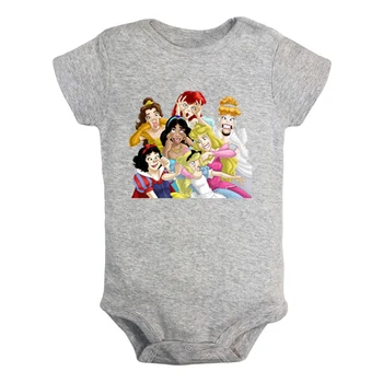 

Cute Cartoon Princess Ariel Belle Snow White Design Newborn Baby Boys Girls Outfits Jumpsuit Printing Infant Bodysuit Clothes