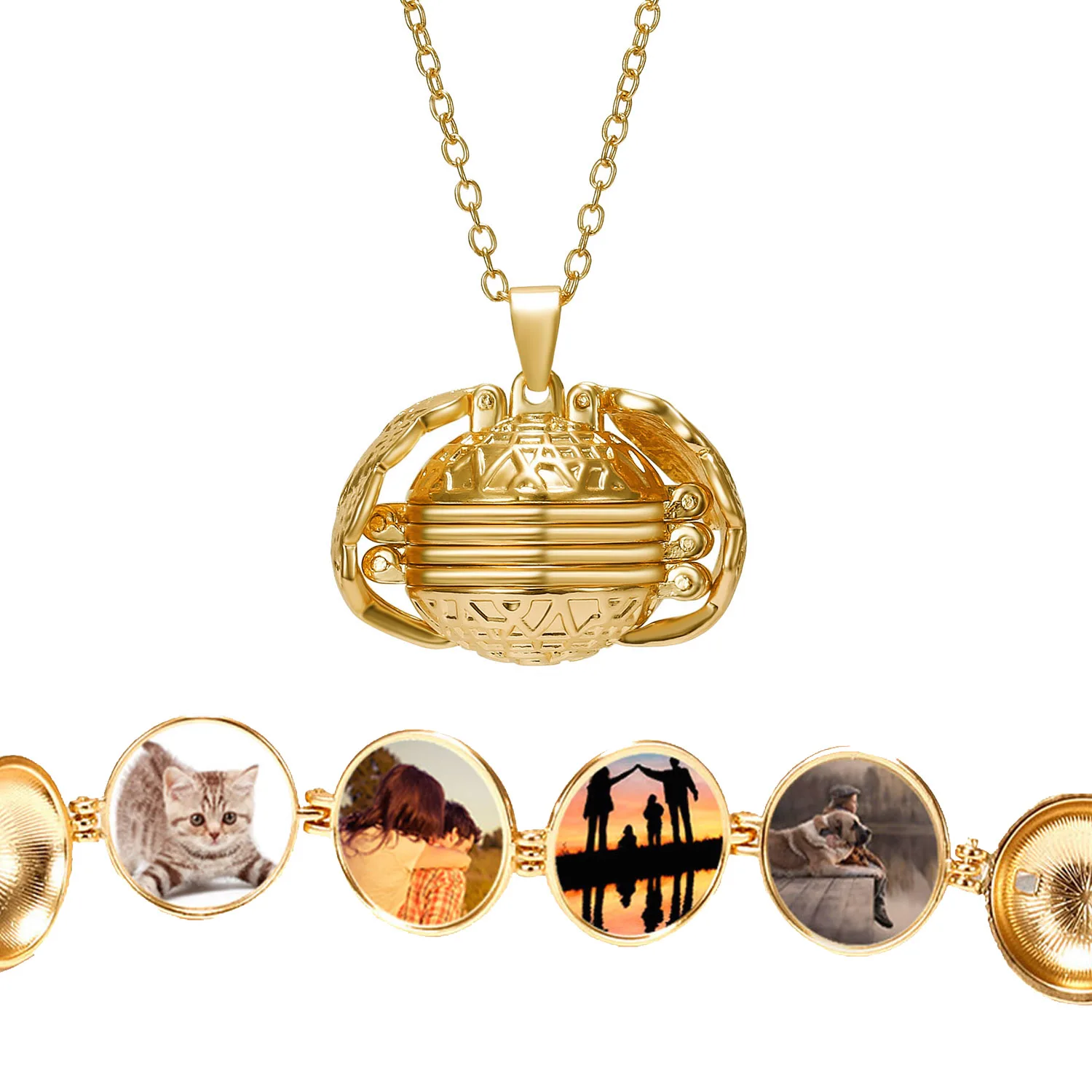 

Rinhoo 1PC 4 Colors Alloy Round Angle Wings Photo Frame Pendant Link Chain Necklace For Family Lover Fashion Jewelry Gift